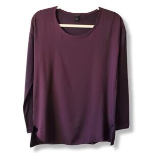 Women Ann Taylor Mixed Media Wine Purple Pullover Top Blouse S Minimalist Modern